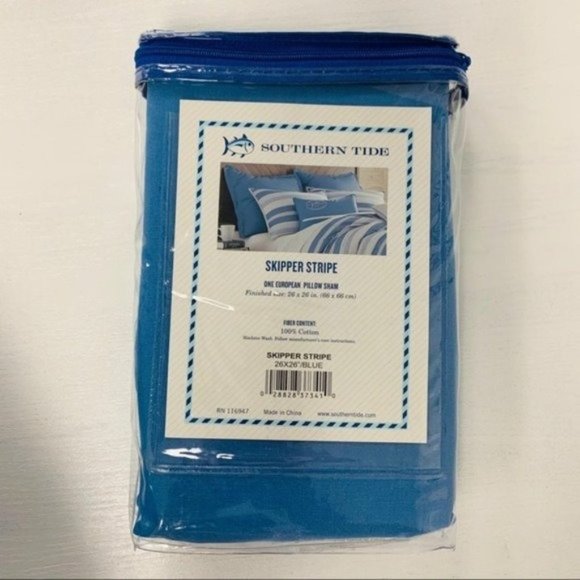 SOUTHERN TIDE Skipper Stripe Nautical Euro Square Blue Pillow Sham NEW NIP - Picture 4 of 4